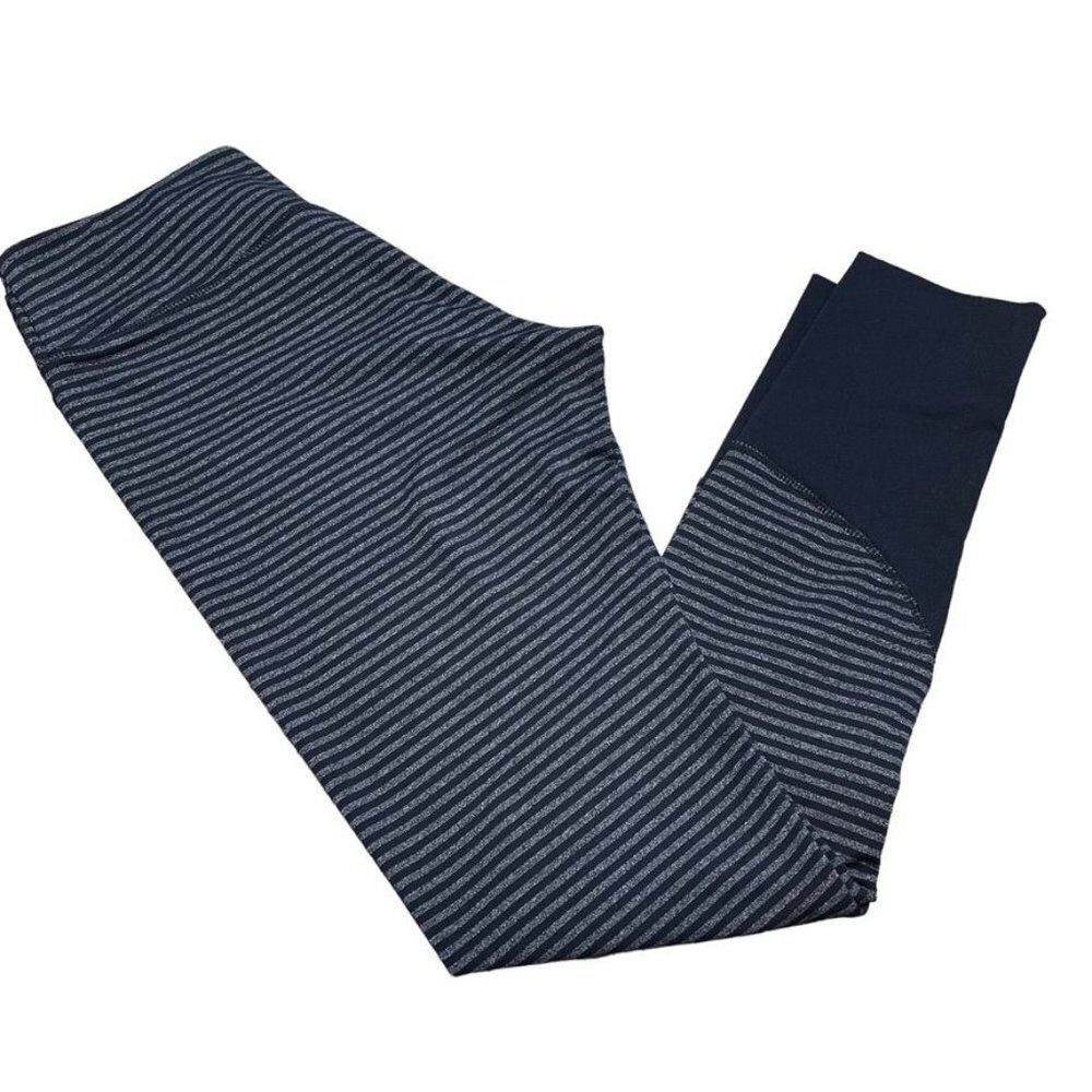 Kyodan Women Striped Black and Gray Athletic Sport Yoga Leggings Size M NWOT - Picture 1 of 10